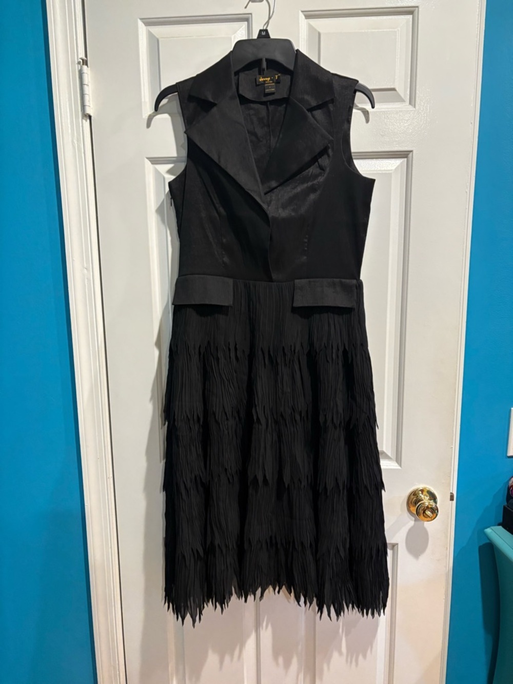 Jerry T midi dress ruffled skirt sleeveless sz S/M black cocktail wedding guest